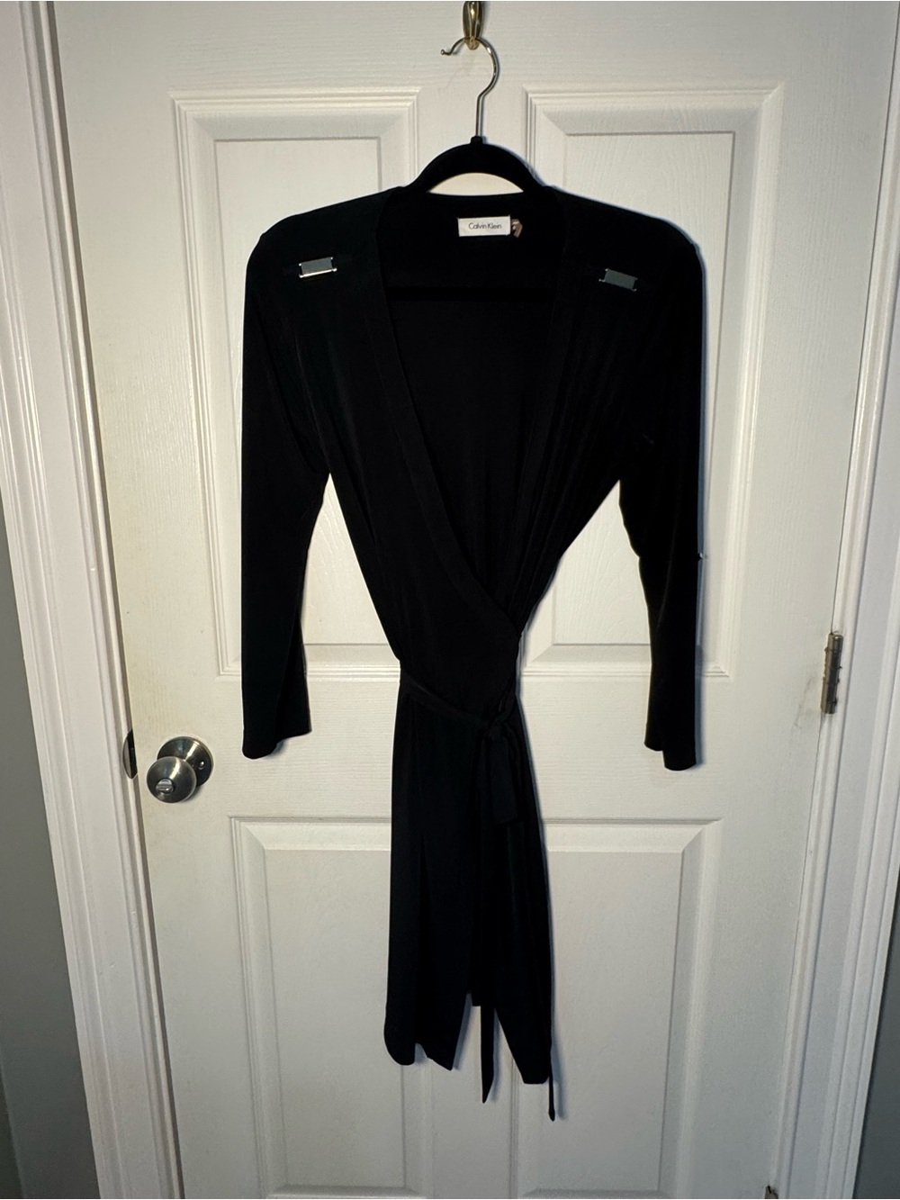 Calvin Klein Black Tie-Waist Wrap Robe